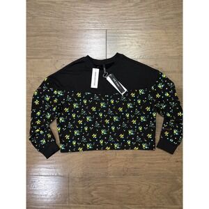 NWT Adam Selman Sport x Urban Outfitters Floral Boxy Sweatshirt Black Size M